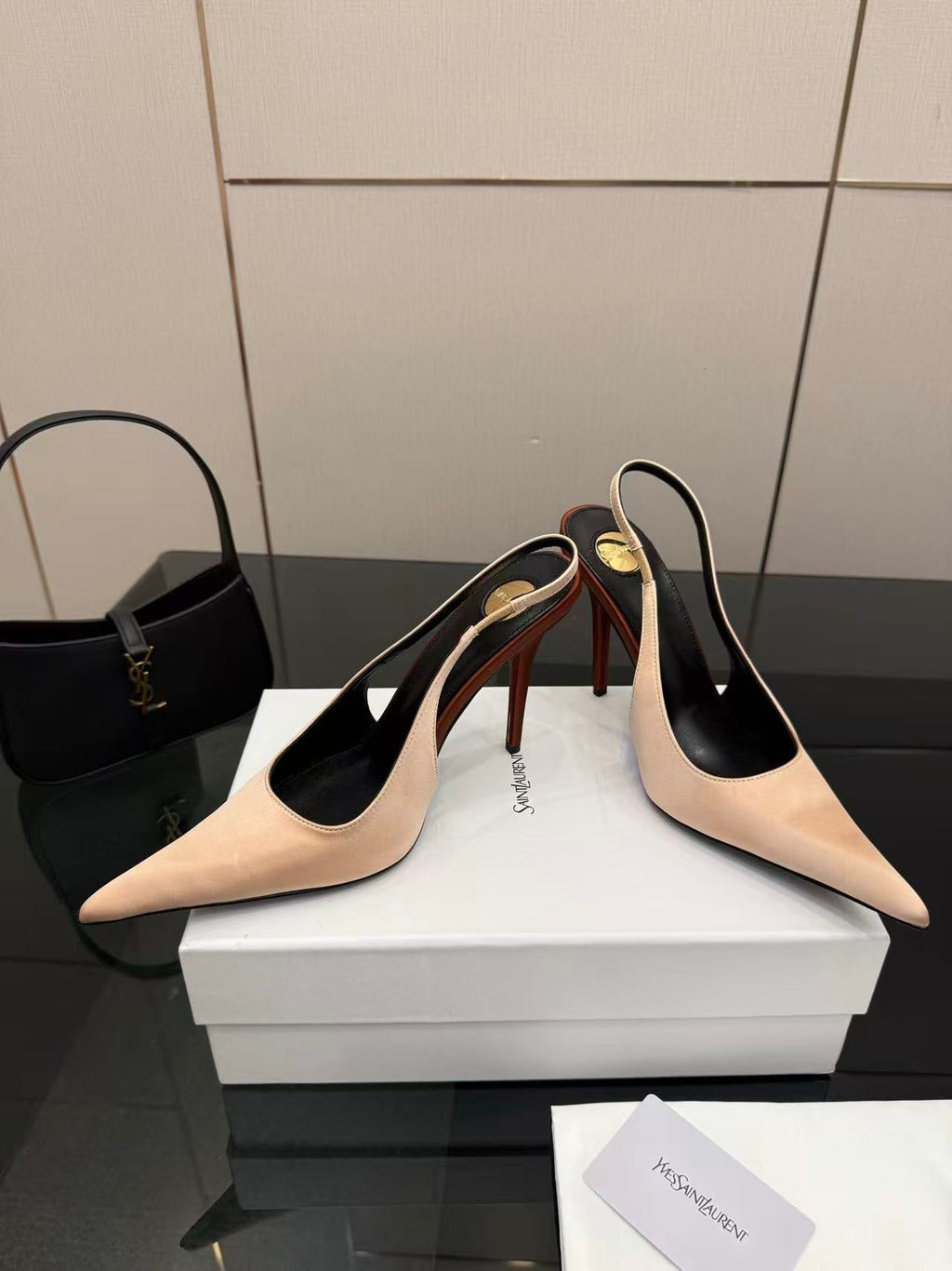 YSL DEROCHE 110 CREPE SATIN SLINGBACK PUMPS
