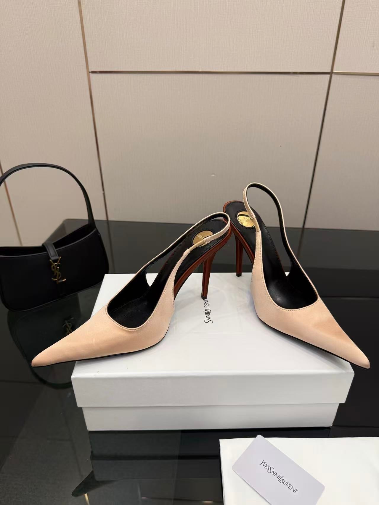 YSL DEROCHE 110 CREPE SATIN SLINGBACK PUMPS