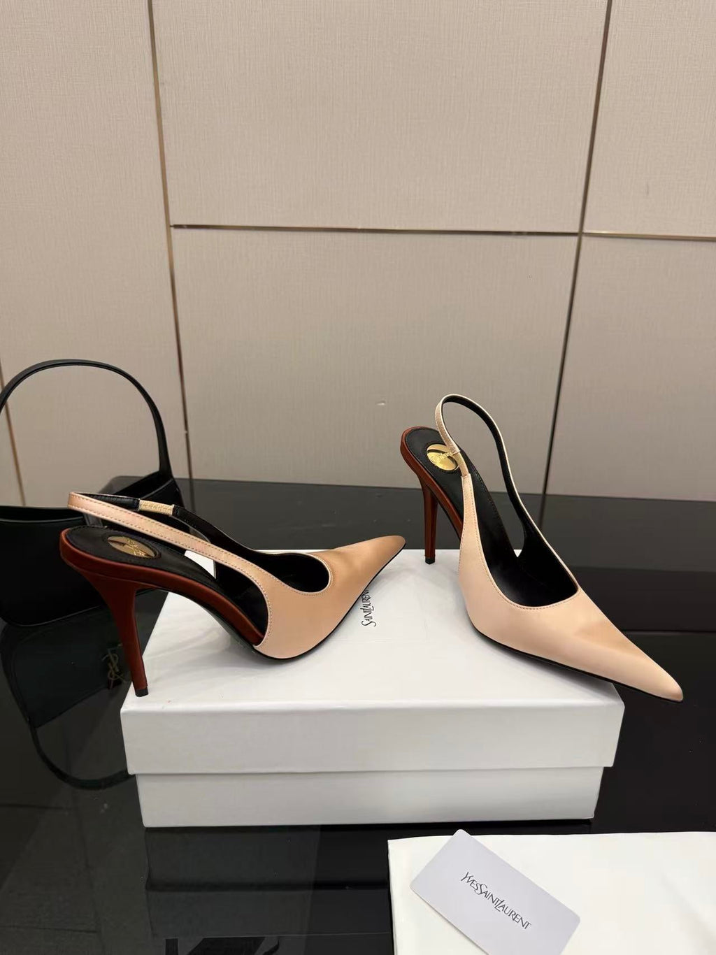 YSL DEROCHE 110 CREPE SATIN SLINGBACK PUMPS