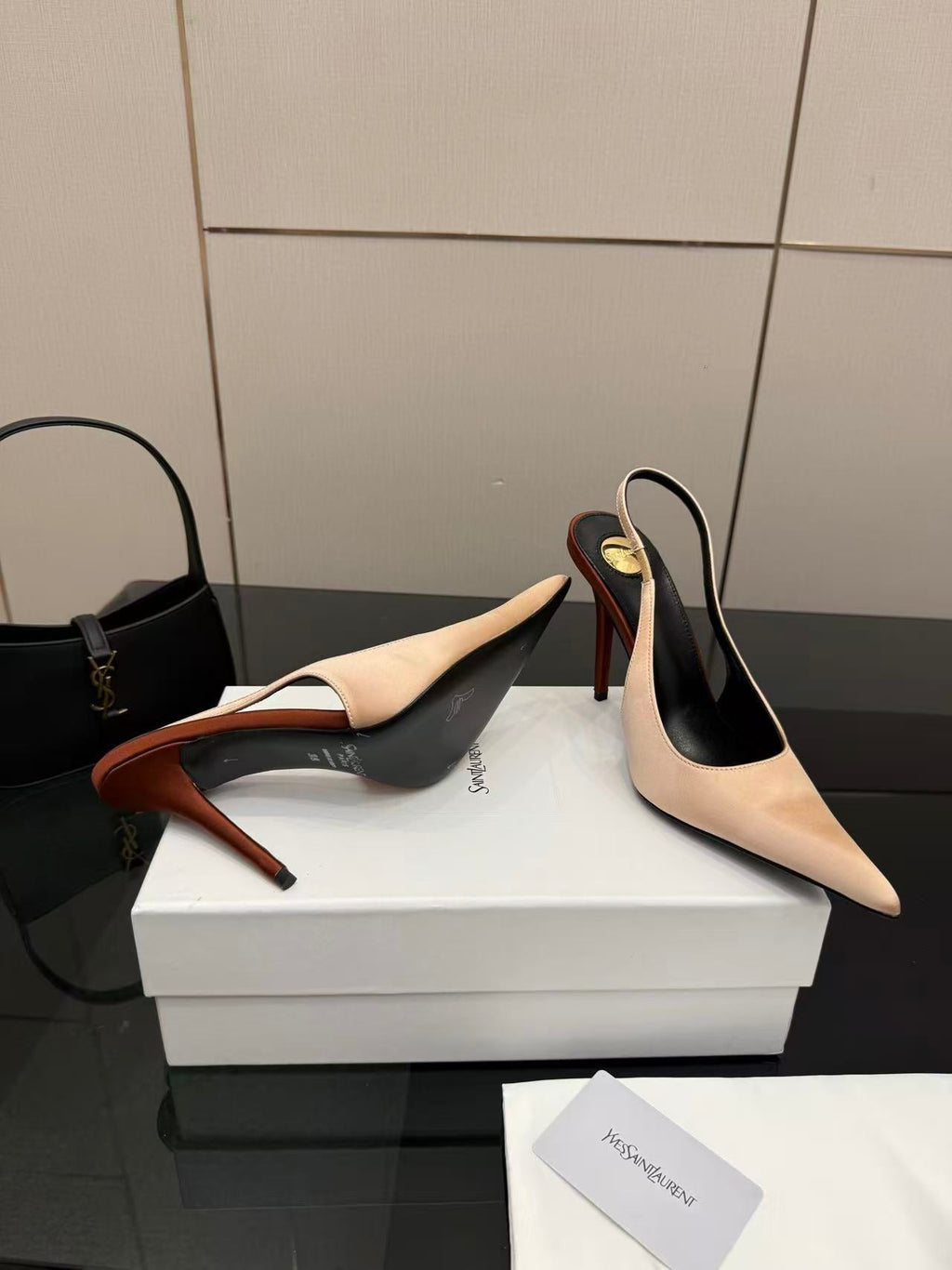 YSL DEROCHE 110 CREPE SATIN SLINGBACK PUMPS