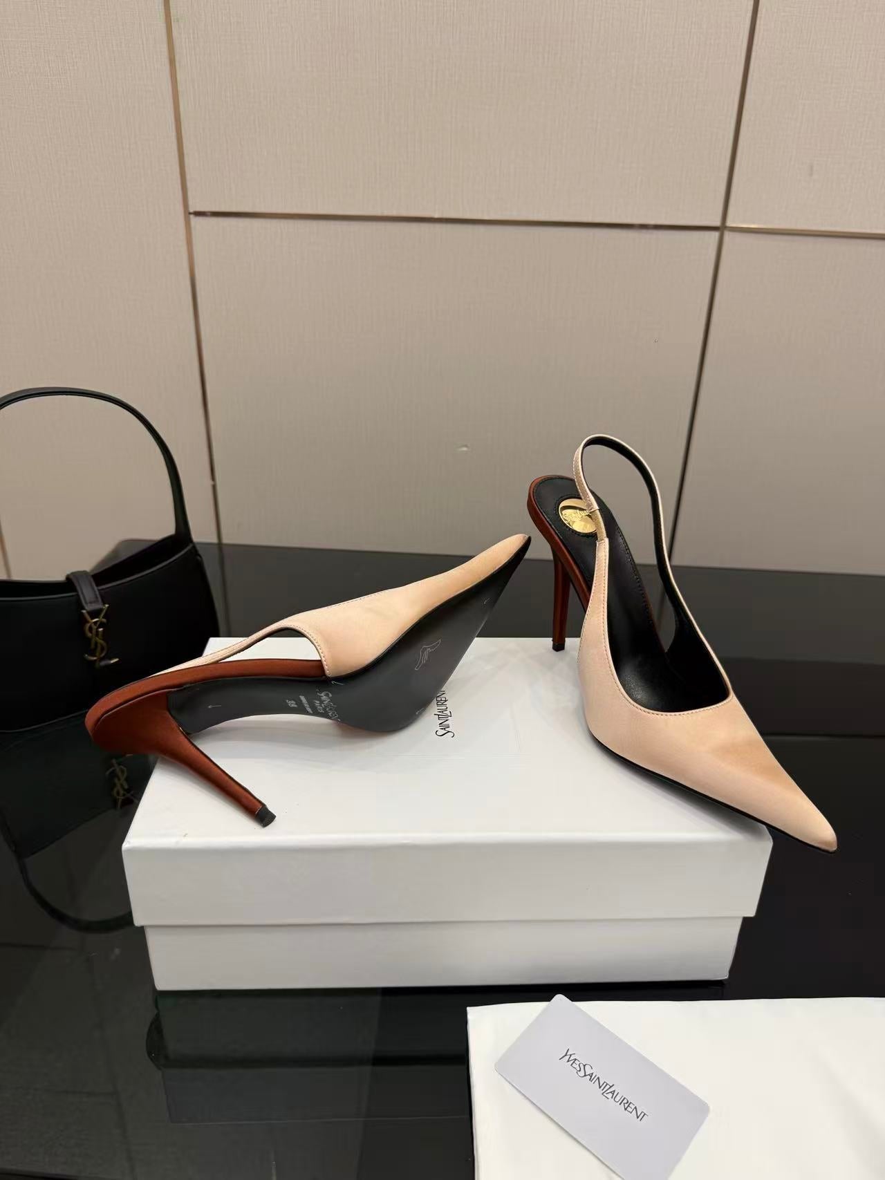 YSL DEROCHE 110 CREPE SATIN SLINGBACK PUMPS