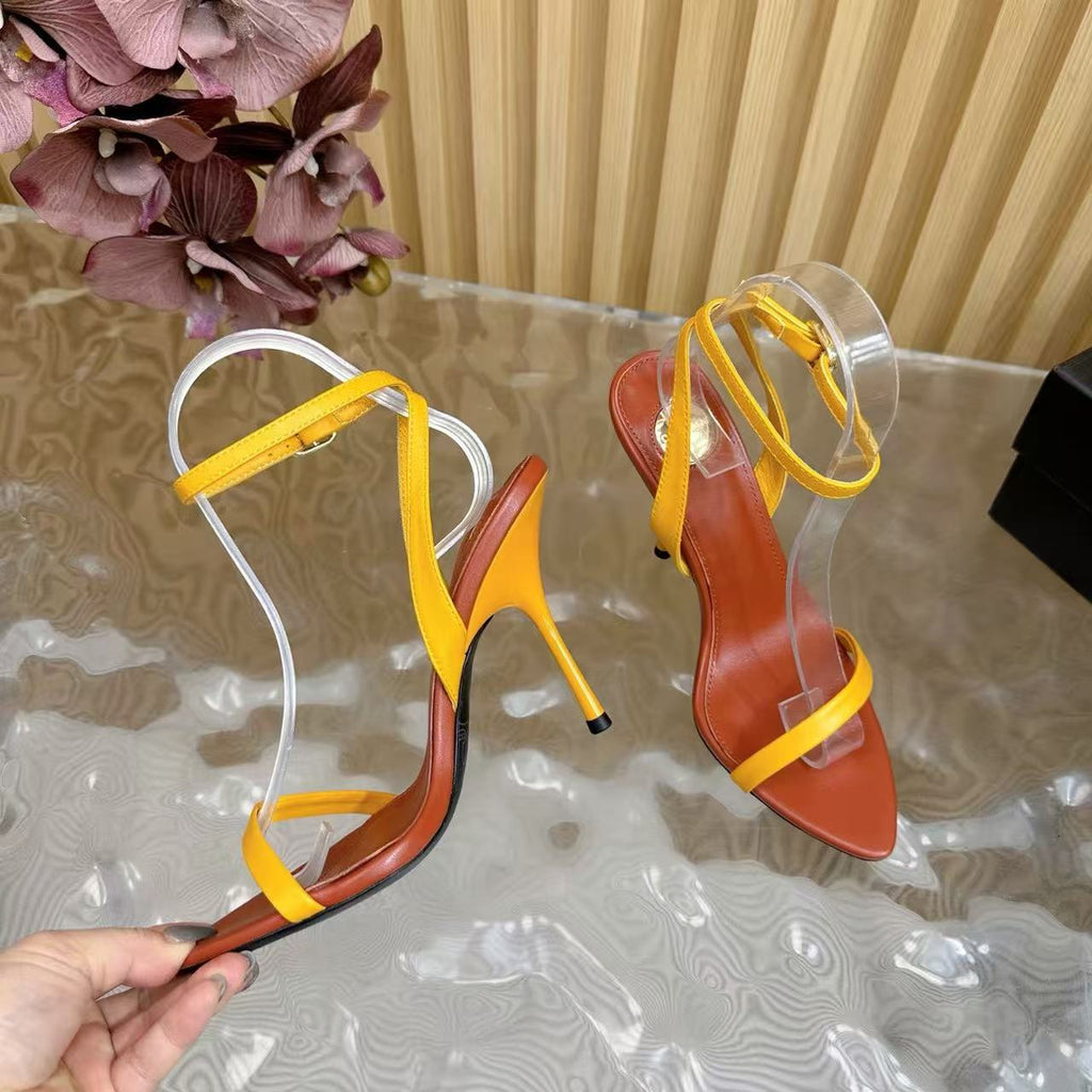 YSL JANE 105 SANDALS IN YELLOW CALFSKIN