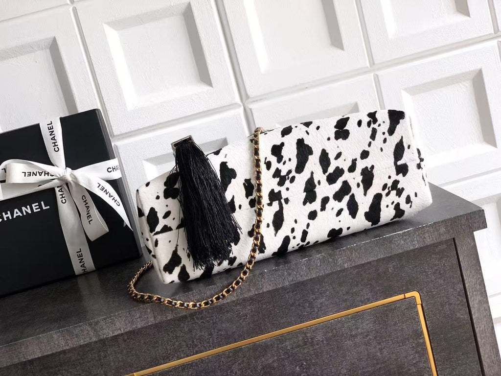 CHANEL 26S TRIANGLE HOBO BAG IN BLACK WHITE CALFSKIN  LEATHER