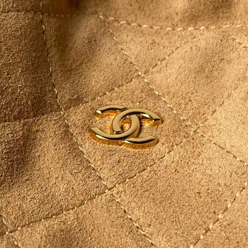 CHANEL 26S DRAWSTRING BUCKET BAG IN BROWN SUEDE