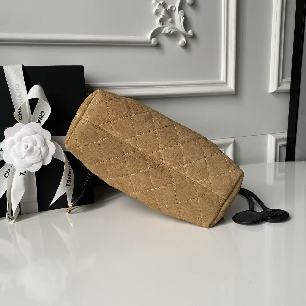 CHANEL 26S DRAWSTRING BUCKET BAG IN BROWN SUEDE