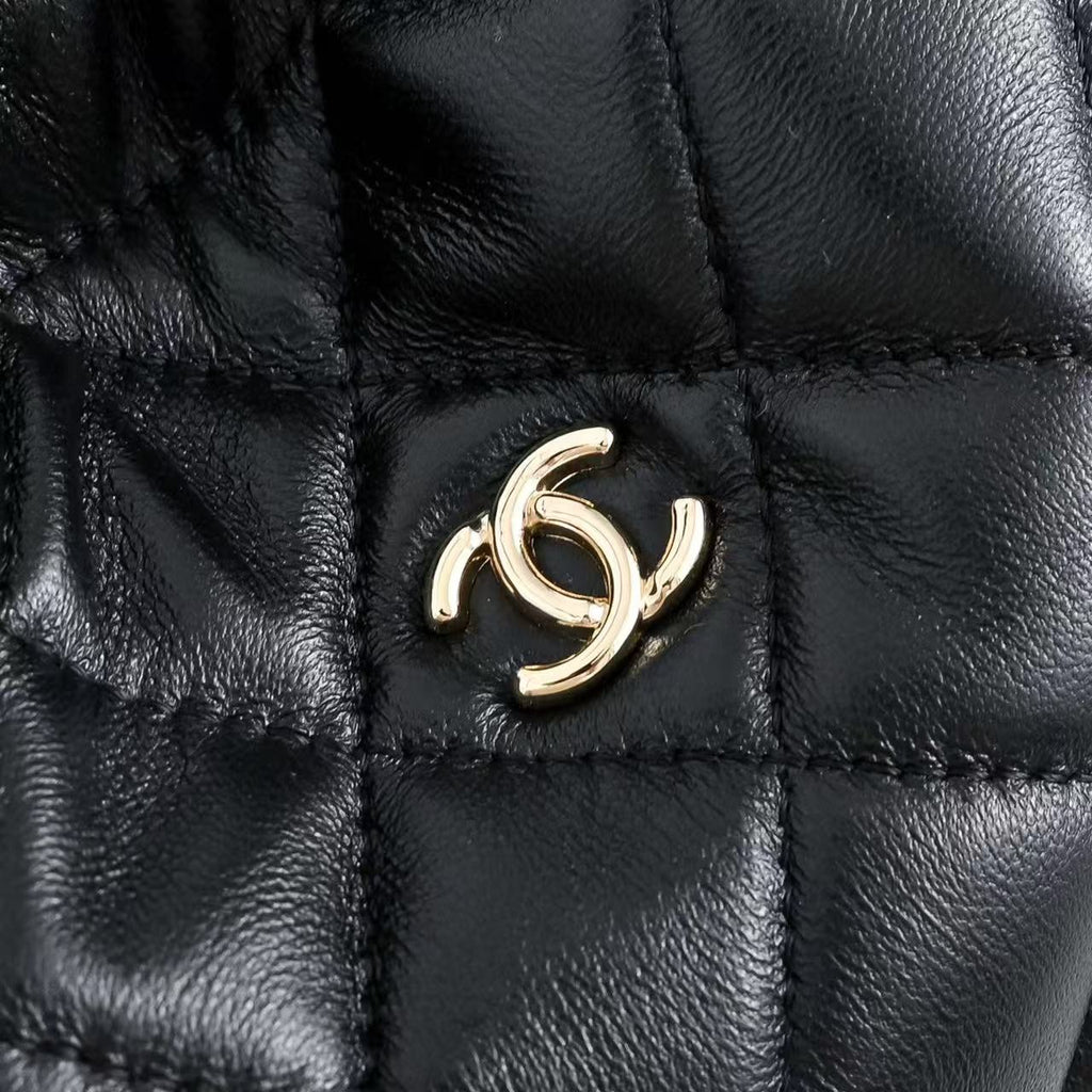 CHANEL 26S DRAWSTRING BUCKET BAG IN BLACK CALFSKIN