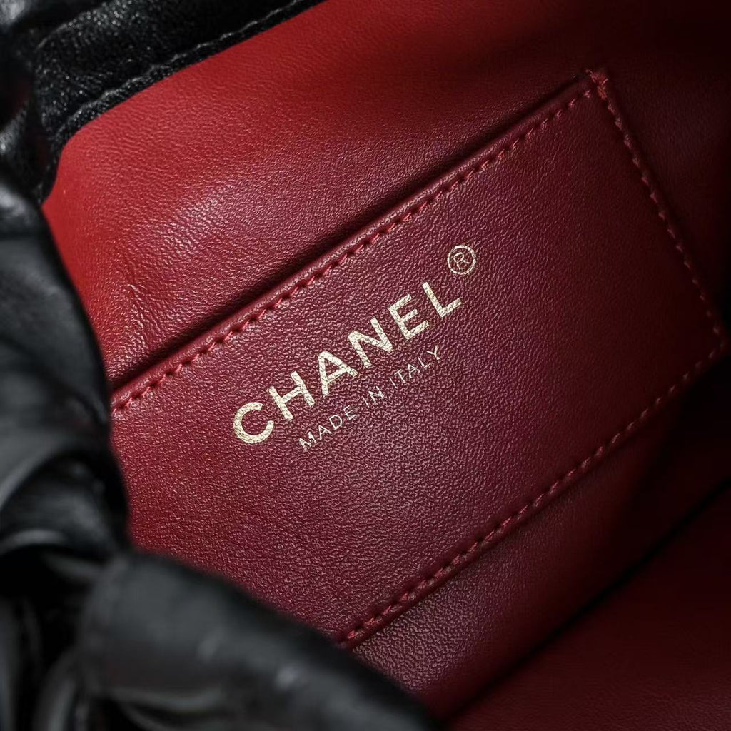 CHANEL 26S DRAWSTRING BUCKET BAG IN BLACK CALFSKIN