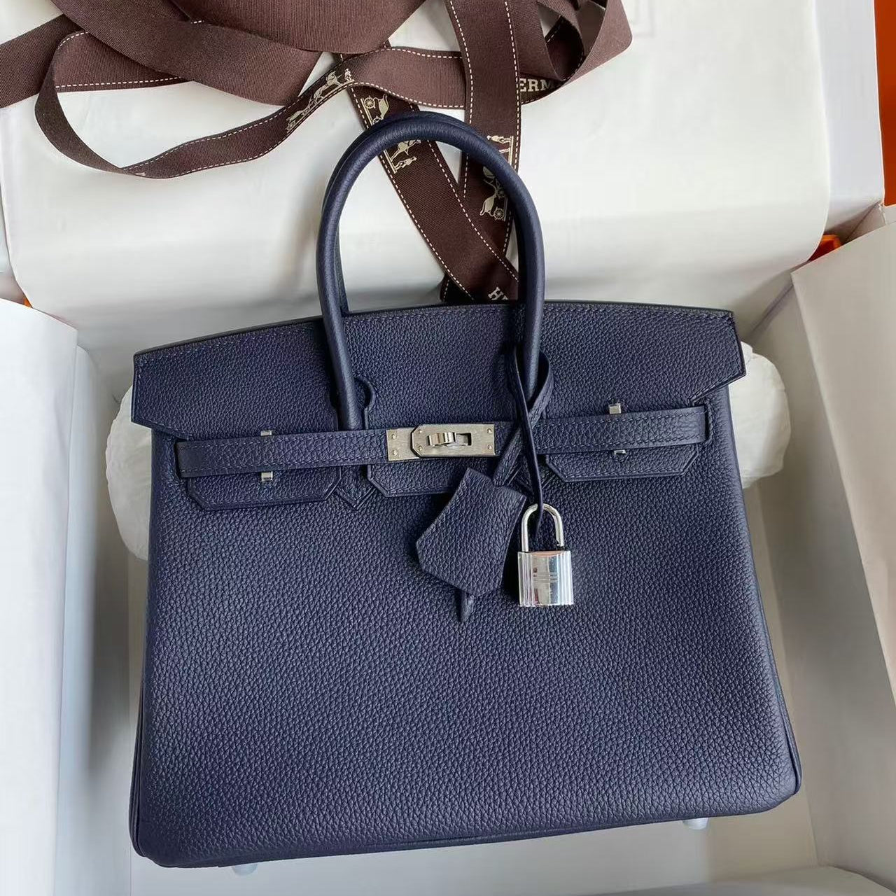 HM BIRKIN 30 BAG IN NAVY BLUE CALFSKIN SILVER HARDWARE