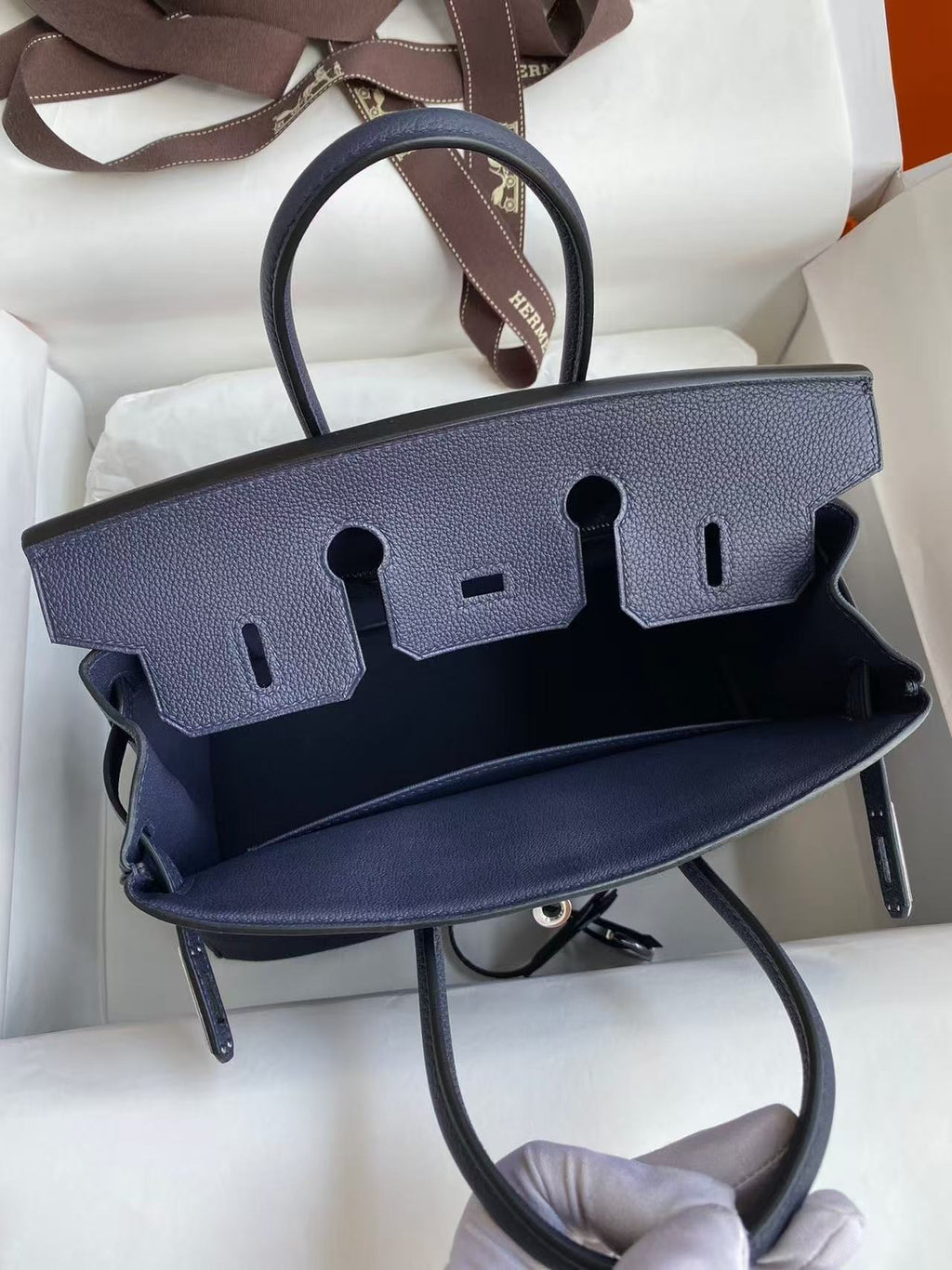 HM BIRKIN 30 BAG IN NAVY BLUE CALFSKIN SILVER HARDWARE