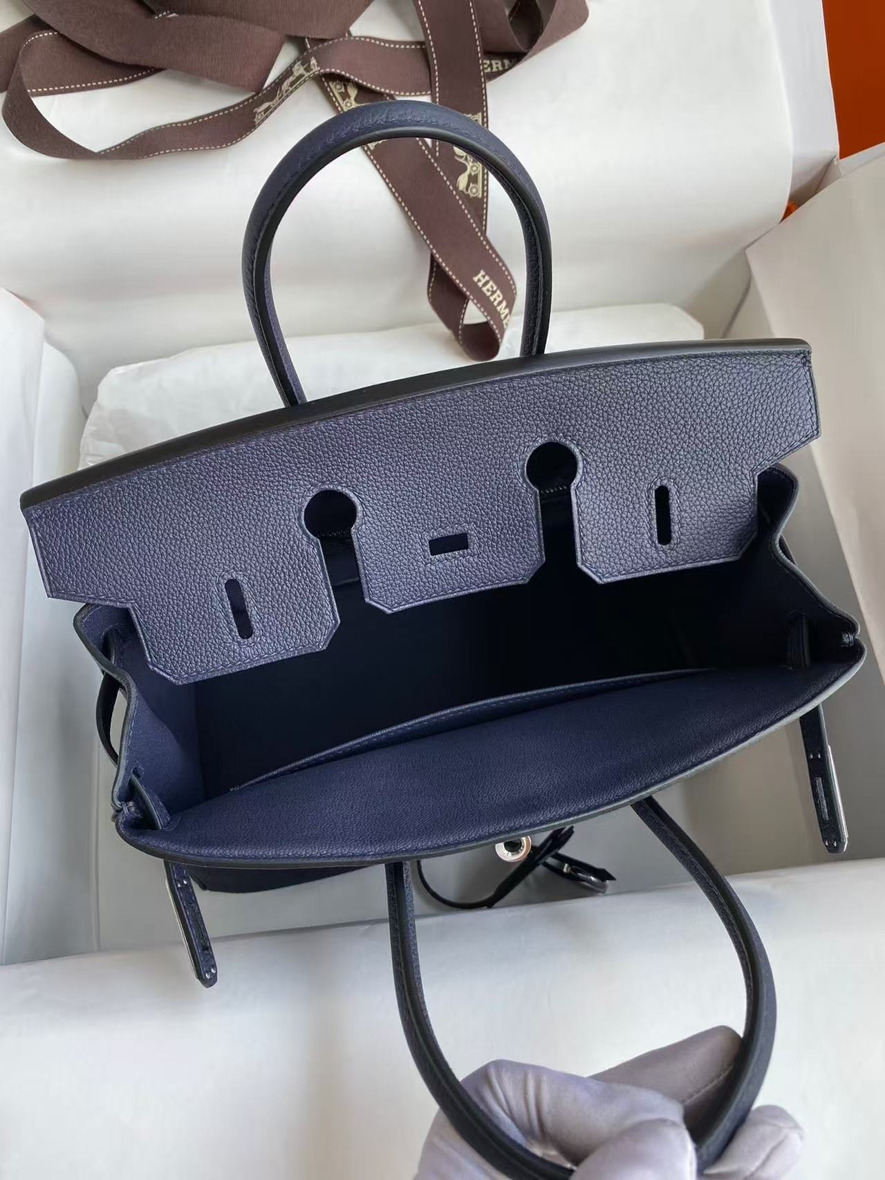 HM BIRKIN 30 BAG IN NAVY BLUE CALFSKIN SILVER HARDWARE
