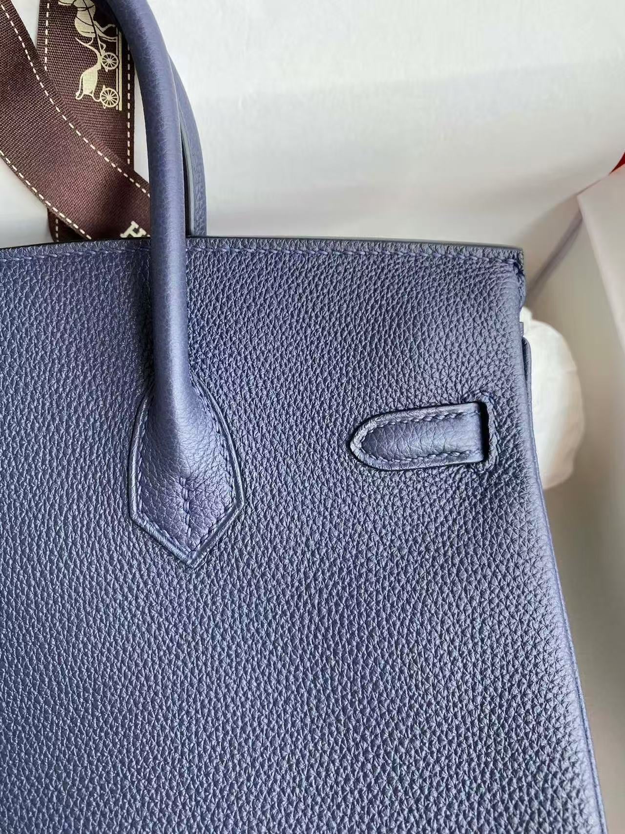 HM BIRKIN 30 BAG IN NAVY BLUE CALFSKIN SILVER HARDWARE