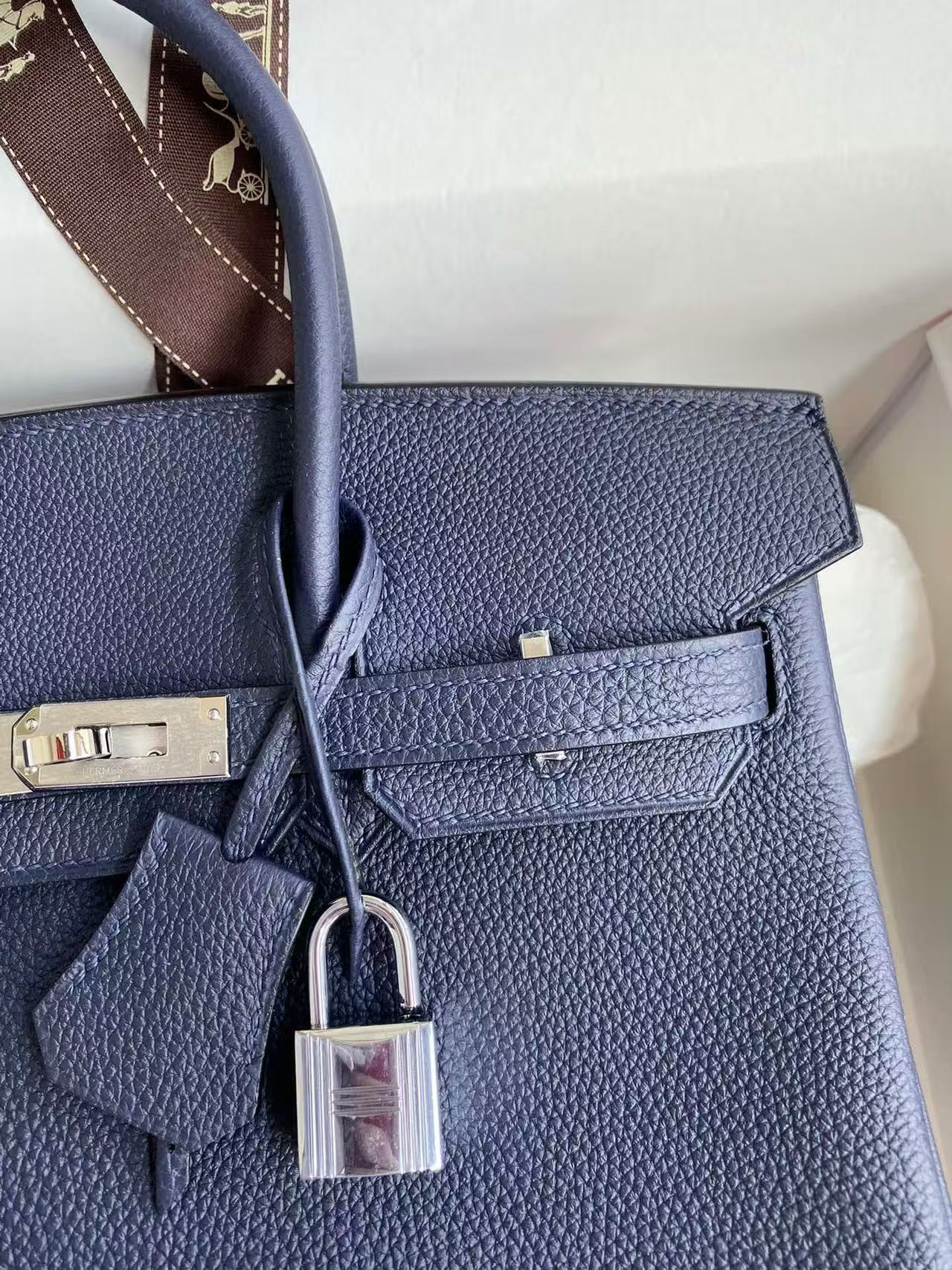 HM BIRKIN 30 BAG IN NAVY BLUE CALFSKIN SILVER HARDWARE