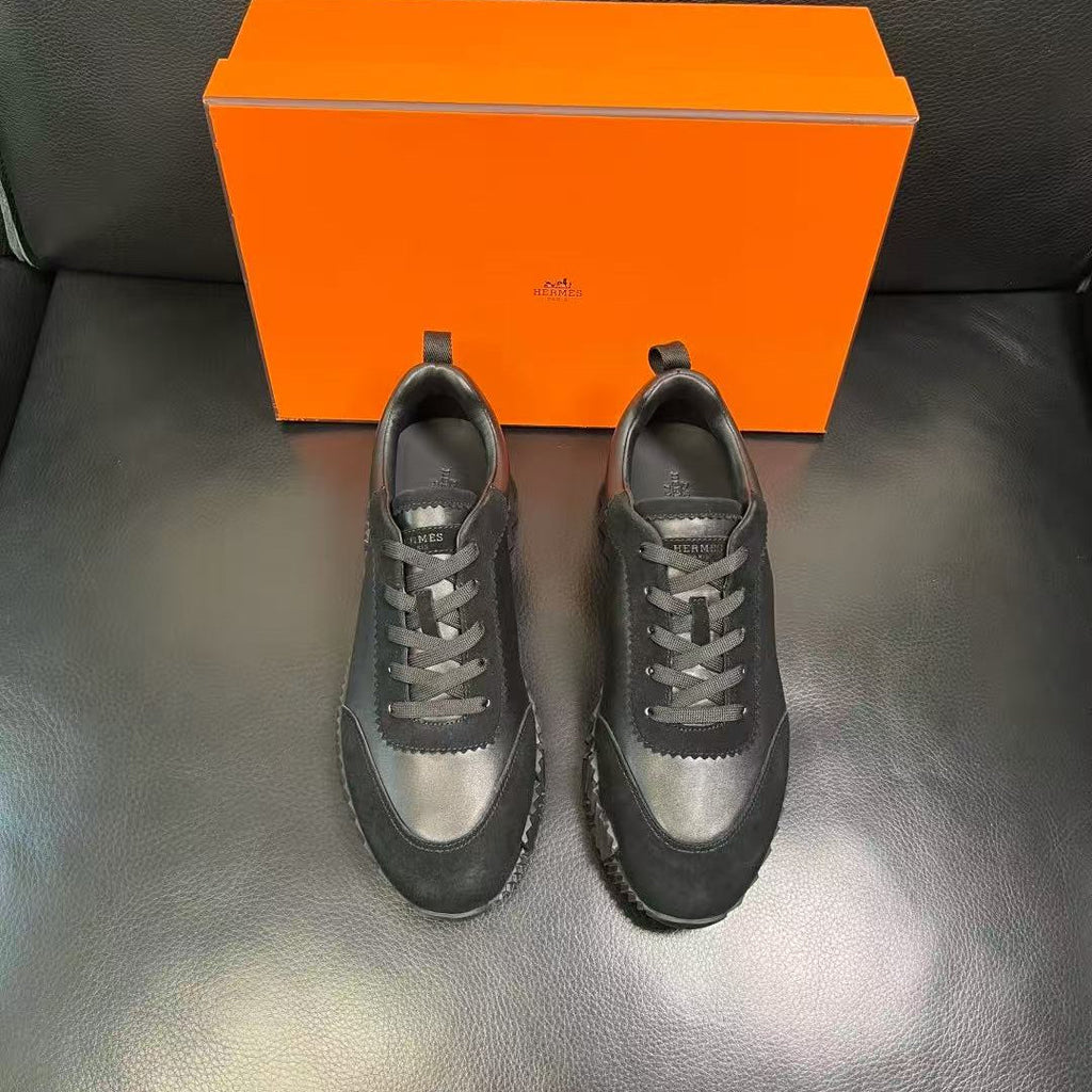 HERMES 26S TRAIL SNEAKER IN BLACK CALFSKIN LEATHER
