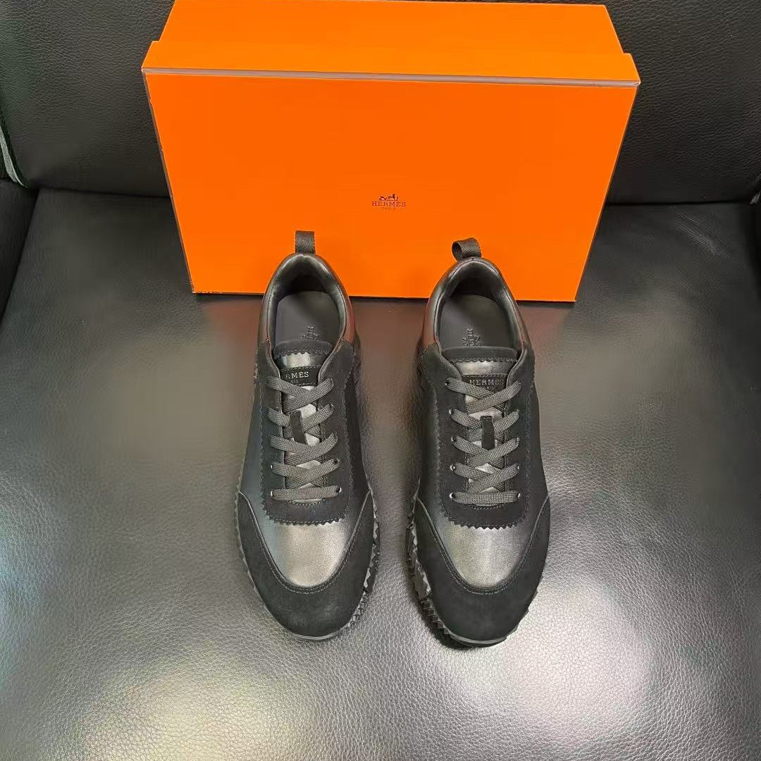HERMES 26S TRAIL SNEAKER IN BLACK CALFSKIN LEATHER