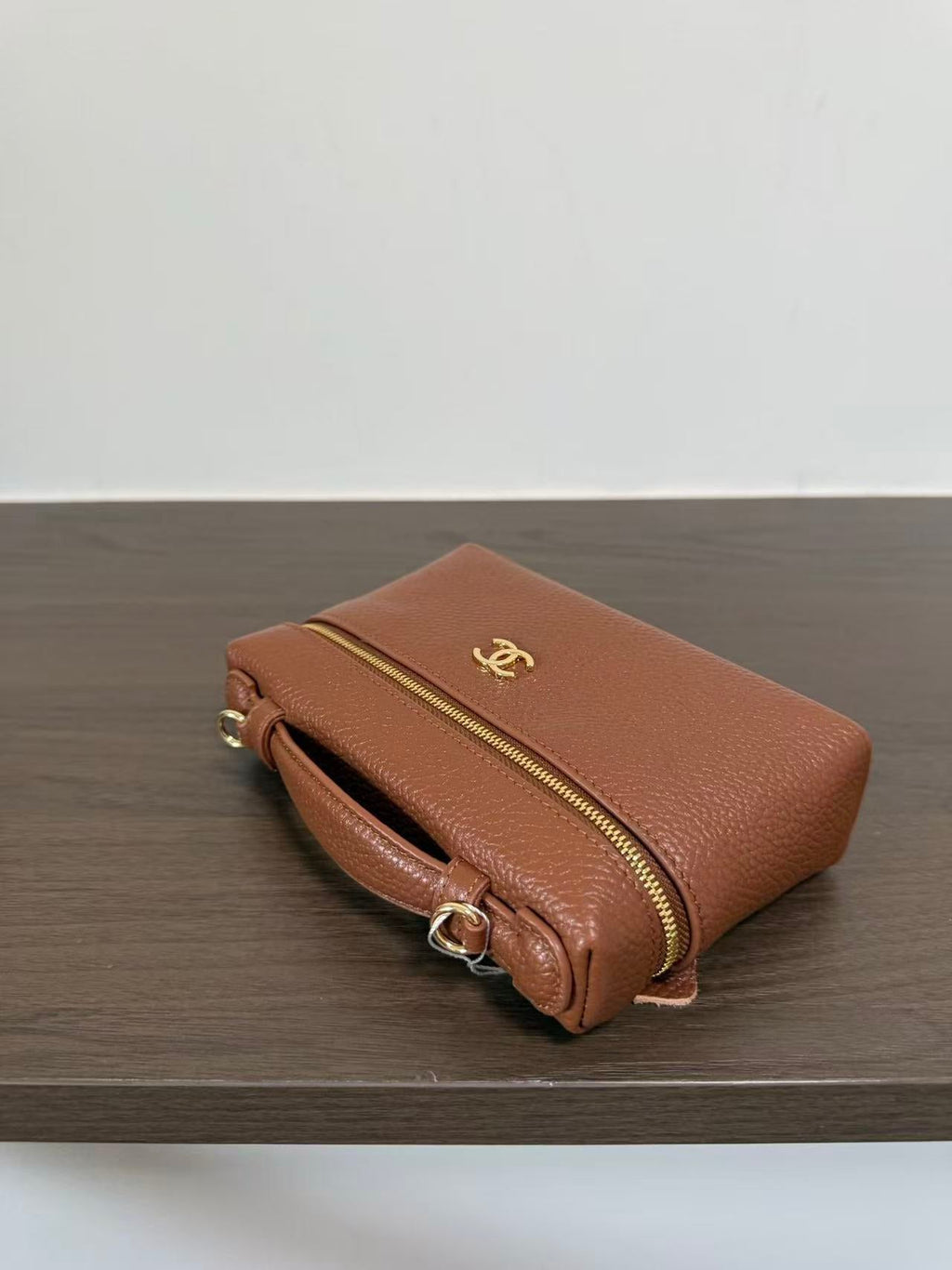 CHANEL 26S TOP HANDLE VANITY POUCH IN BROWN CALFSKIN