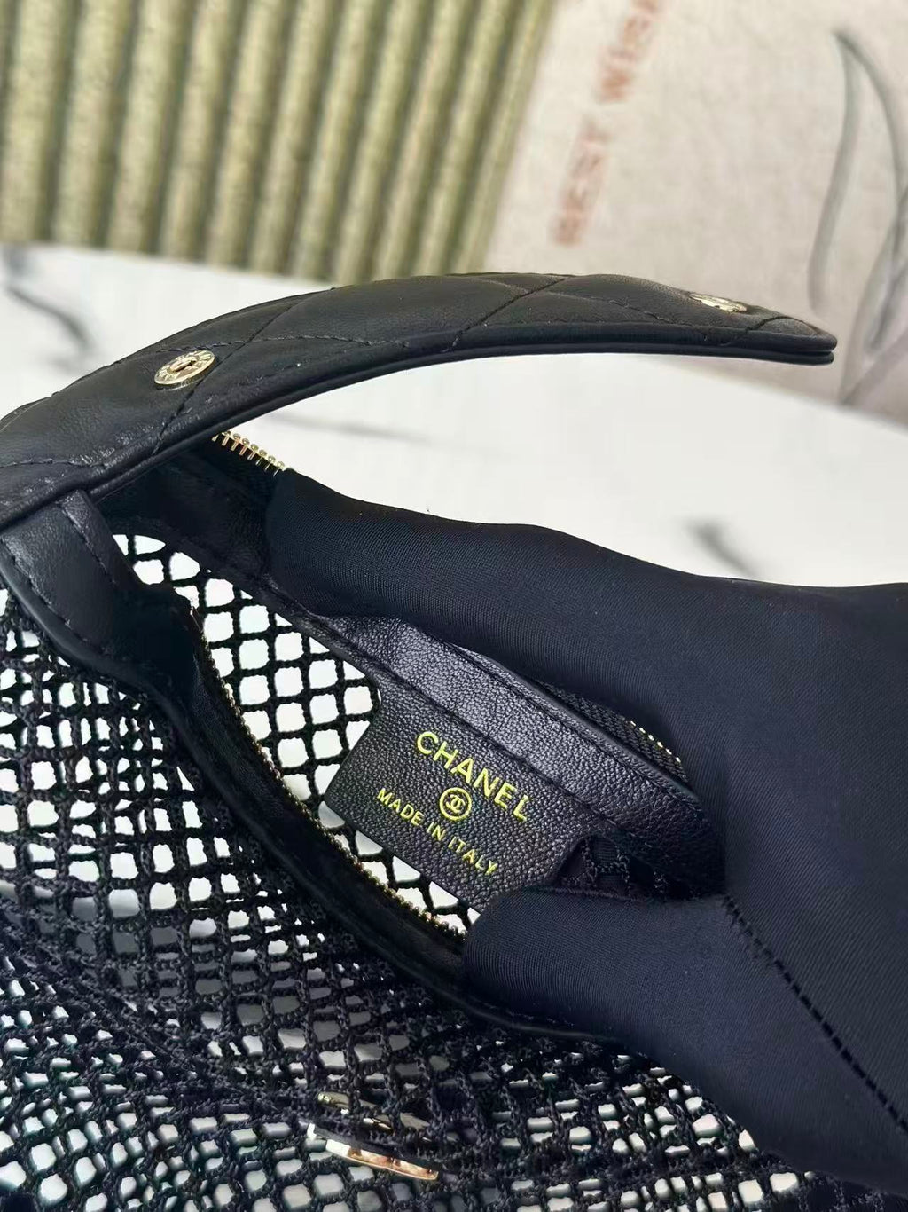 CC 26S MINI HOBO BAG IN BLACK MESH AND LEATHER