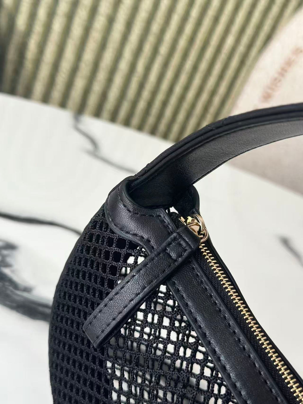CC 26S MINI HOBO BAG IN BLACK MESH AND LEATHER