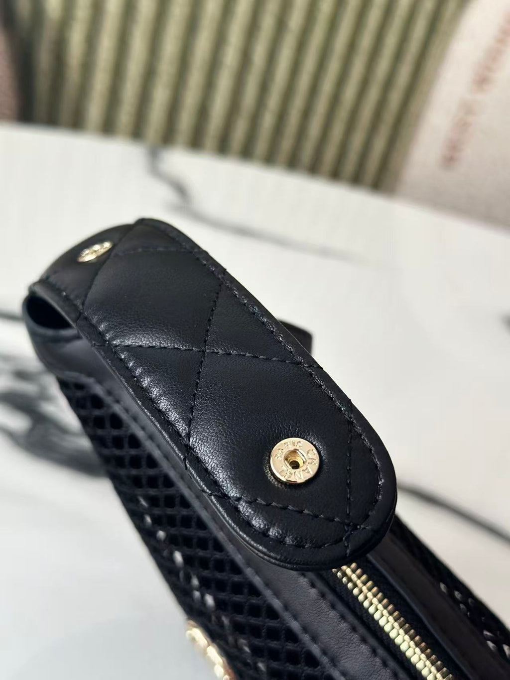 CC 26S MINI HOBO BAG IN BLACK MESH AND LEATHER