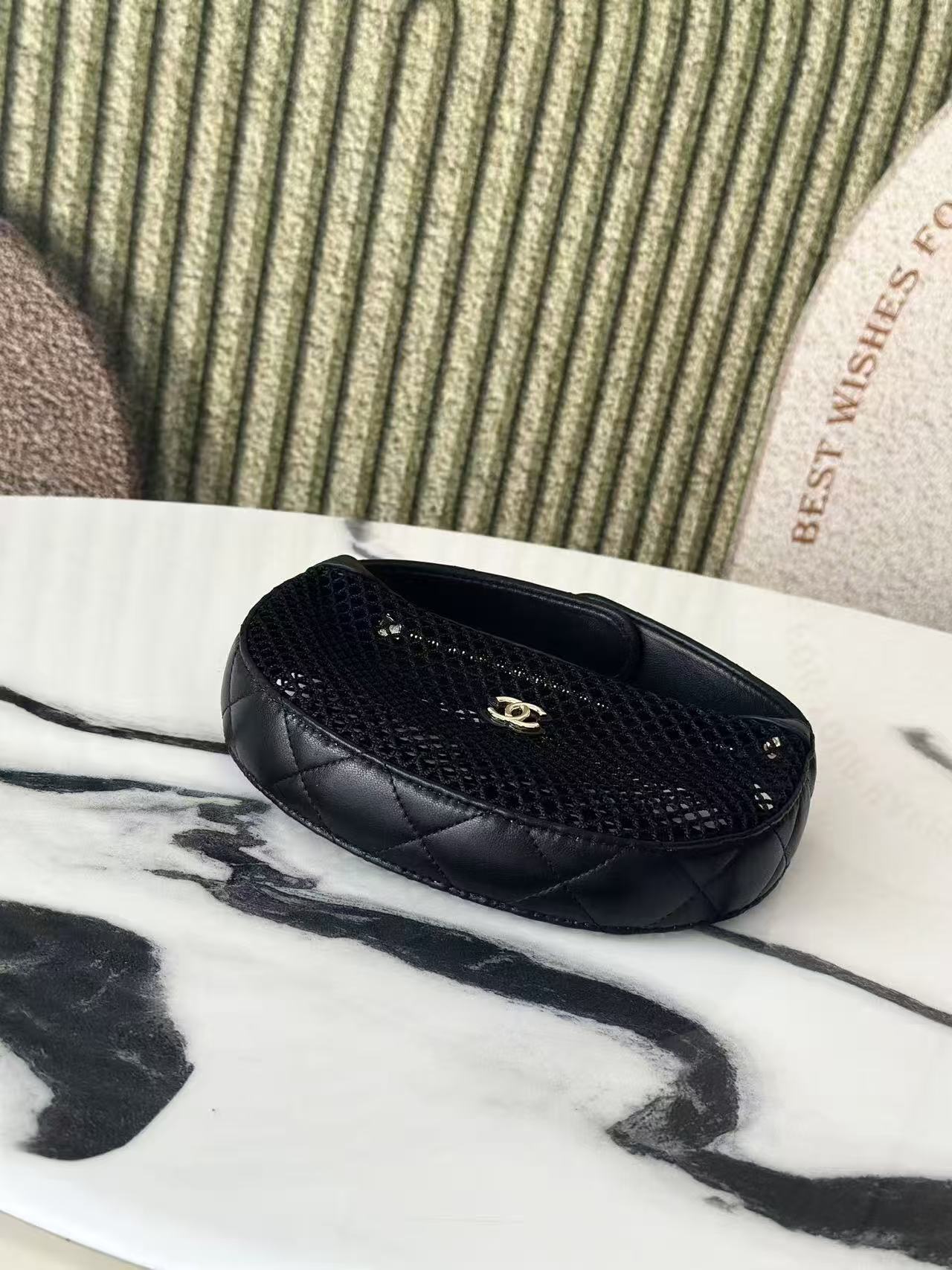 CC 26S MINI HOBO BAG IN BLACK MESH AND LEATHER