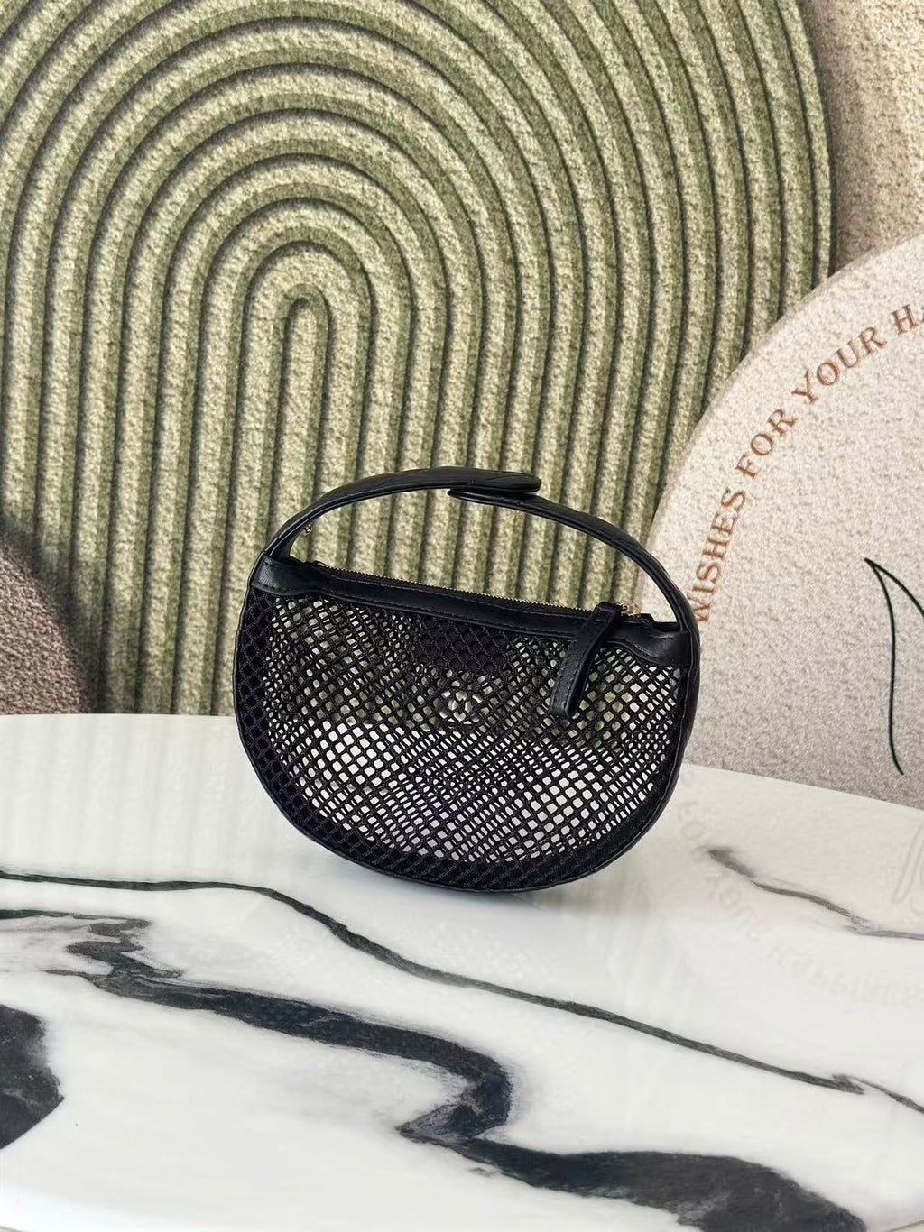 CC 26S MINI HOBO BAG IN BLACK MESH AND LEATHER
