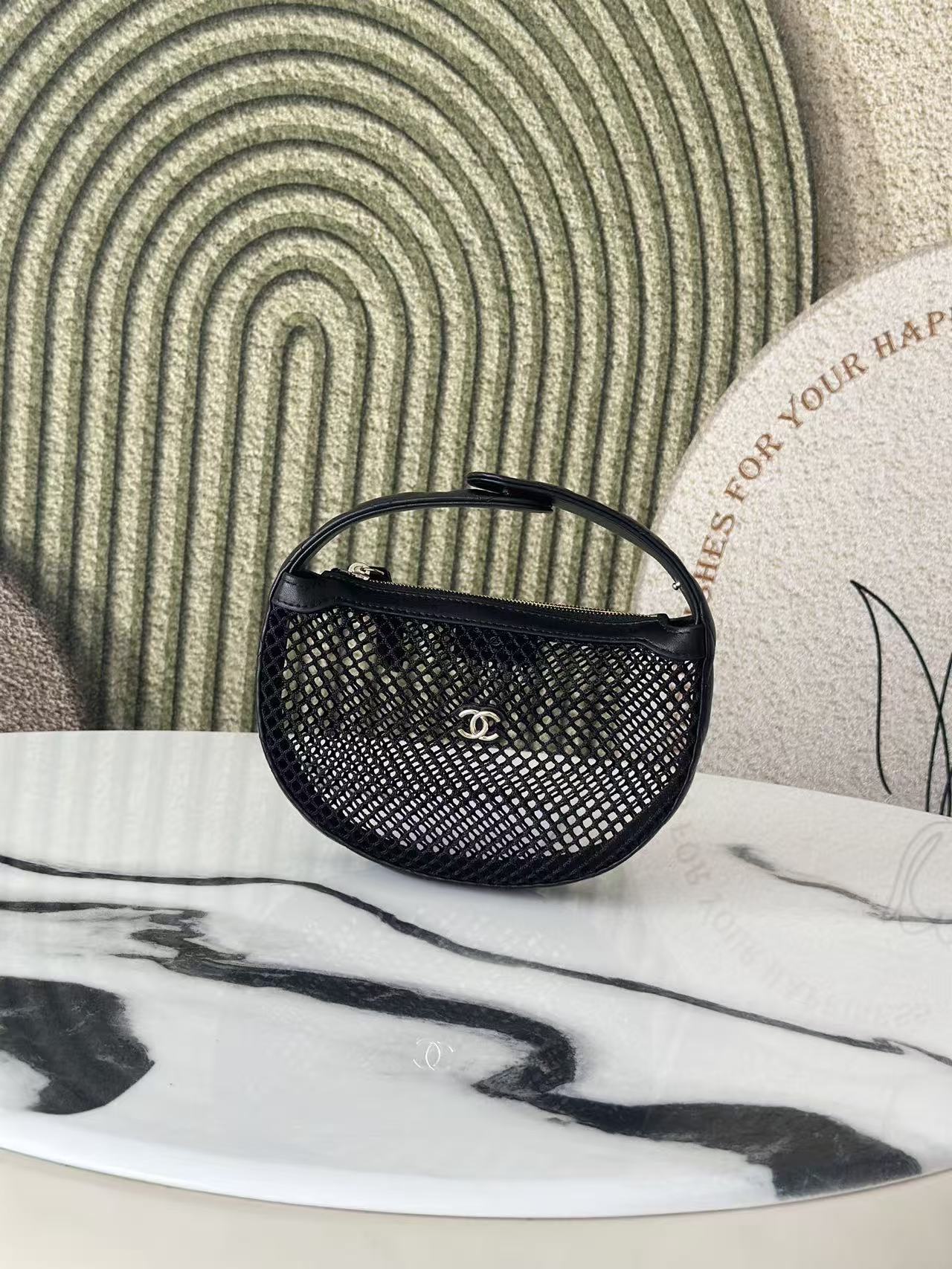 CC 26S MINI HOBO BAG IN BLACK MESH AND LEATHER