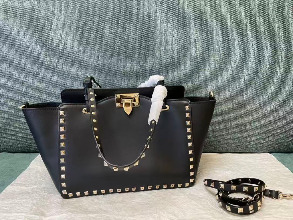 VALENTINO 26S GARAVANI ROCKSTUD TOTE GOLD TONE IN BLACK