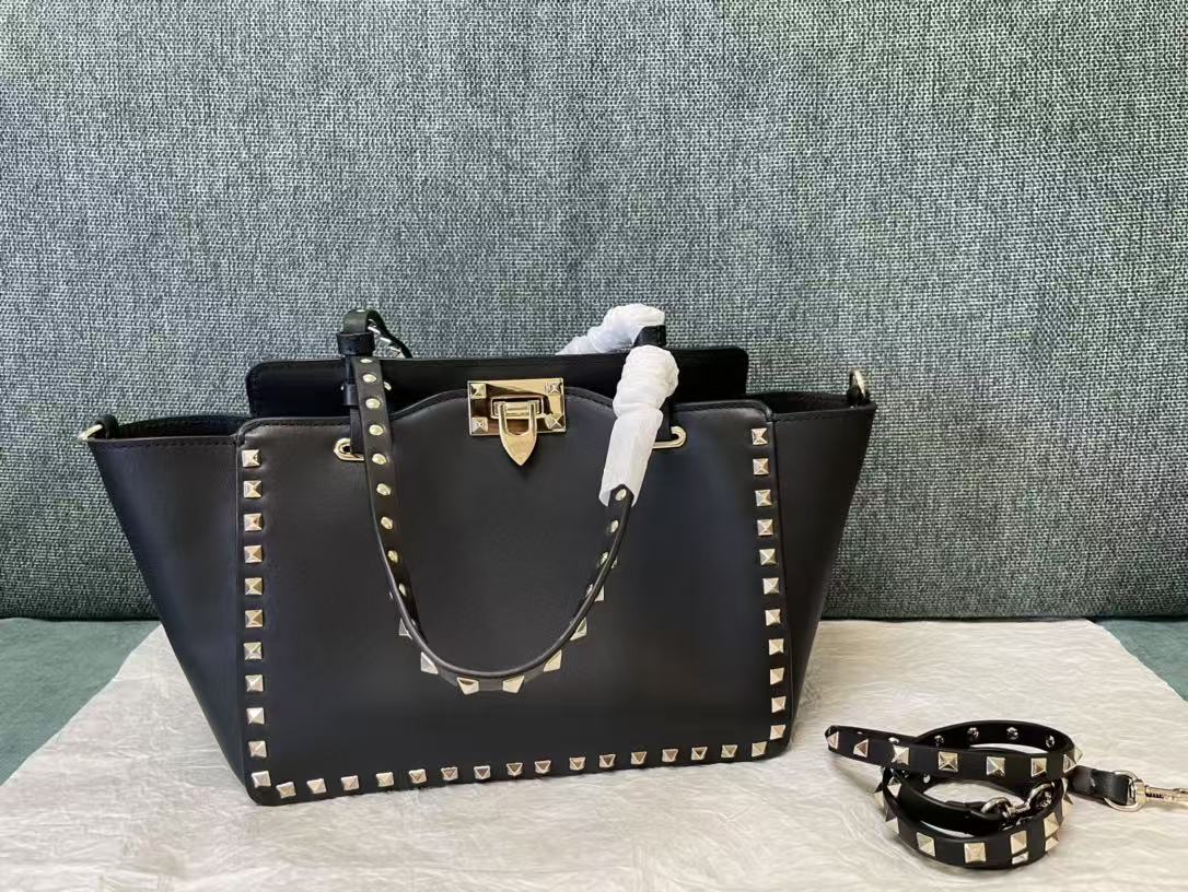 VALENTINO 26S GARAVANI ROCKSTUD TOTE GOLD TONE IN BLACK