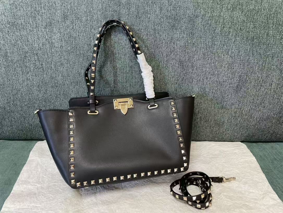 VALENTINO 26S GARAVANI ROCKSTUD TOTE GOLD TONE IN BLACK