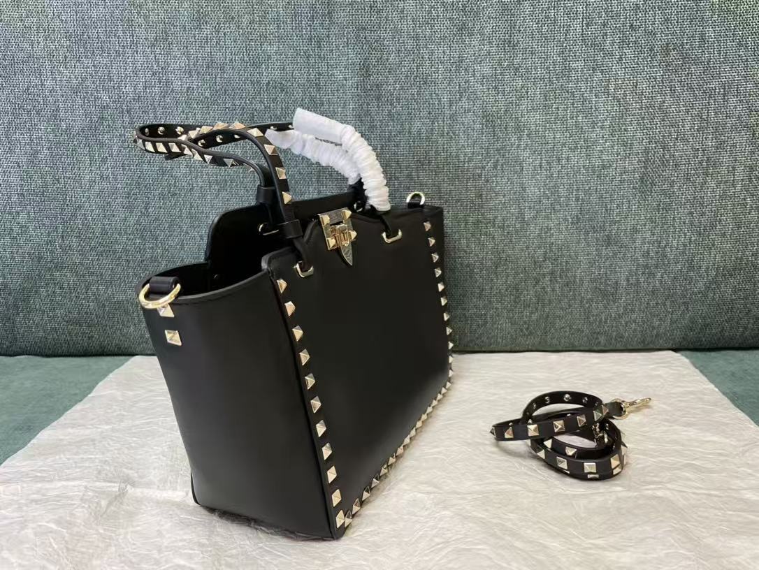 VALENTINO 26S GARAVANI ROCKSTUD TOTE GOLD TONE IN BLACK