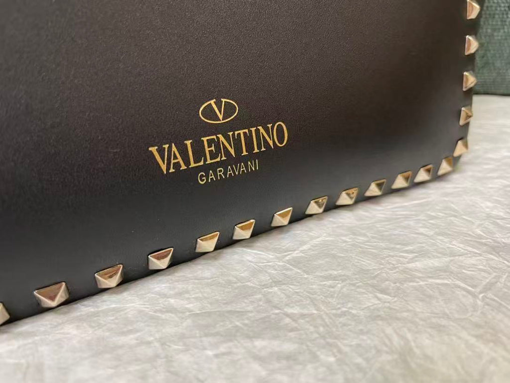 VALENTINO 26S GARAVANI ROCKSTUD TOTE GOLD TONE IN BLACK