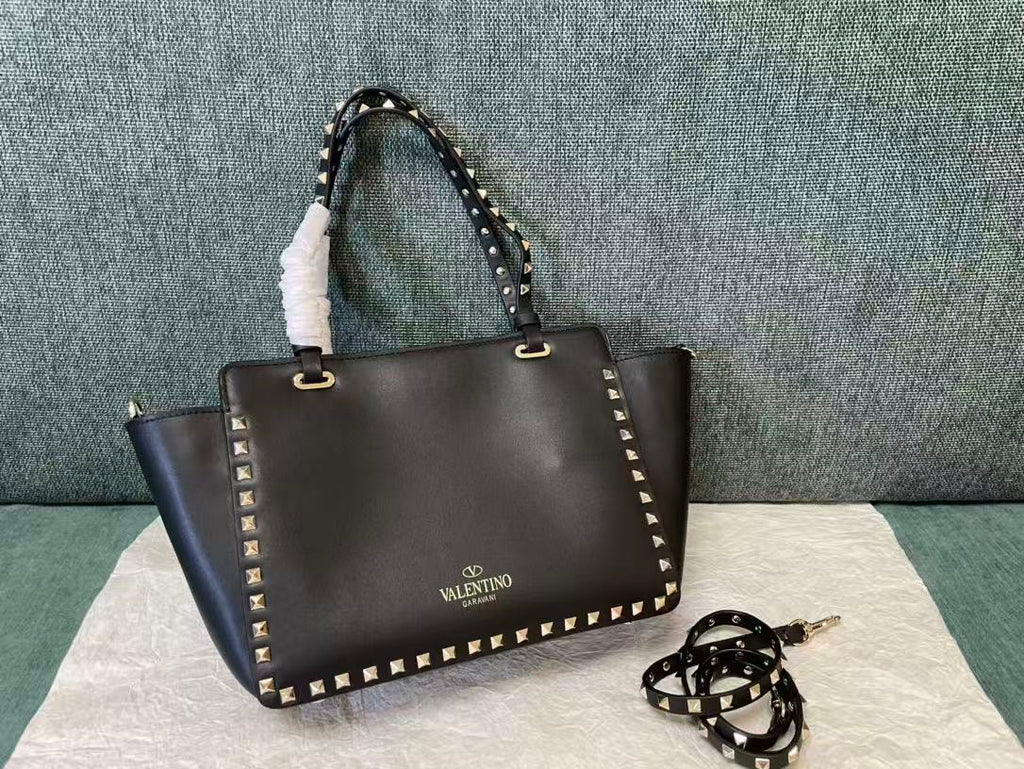 VALENTINO 26S GARAVANI ROCKSTUD TOTE GOLD TONE IN BLACK