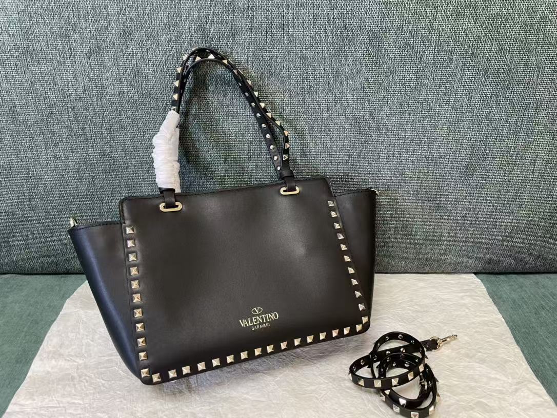 VALENTINO 26S GARAVANI ROCKSTUD TOTE GOLD TONE IN BLACK