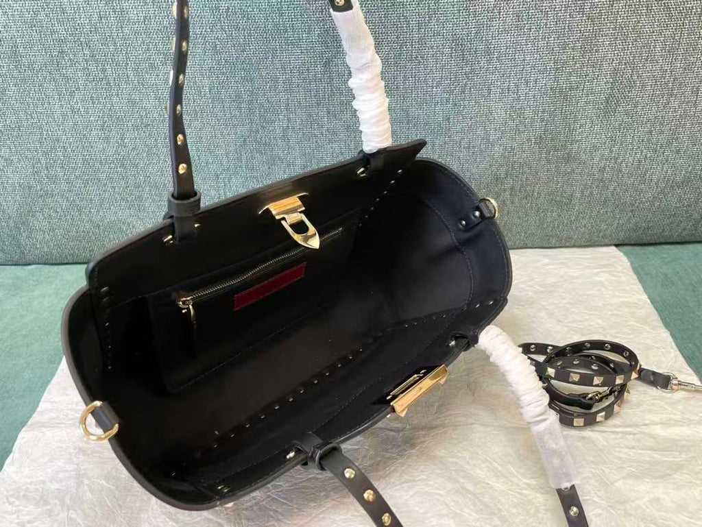 VALENTINO 26S GARAVANI ROCKSTUD TOTE GOLD TONE IN BLACK