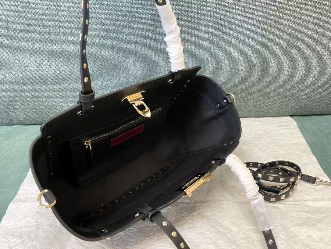 VALENTINO 26S GARAVANI ROCKSTUD TOTE GOLD TONE IN BLACK