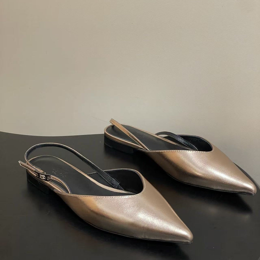 HERMES 26S NICOLE BALLET FLAT SLINGBACK IN METALIC CALFSKIN