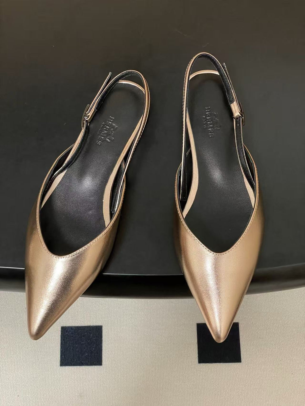 HERMES 26S NICOLE BALLET FLAT SLINGBACK IN METALIC CALFSKIN