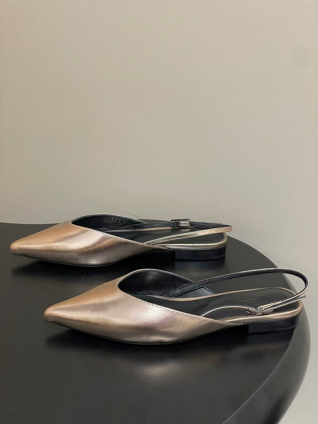 HERMES 26S NICOLE BALLET FLAT SLINGBACK IN METALIC CALFSKIN