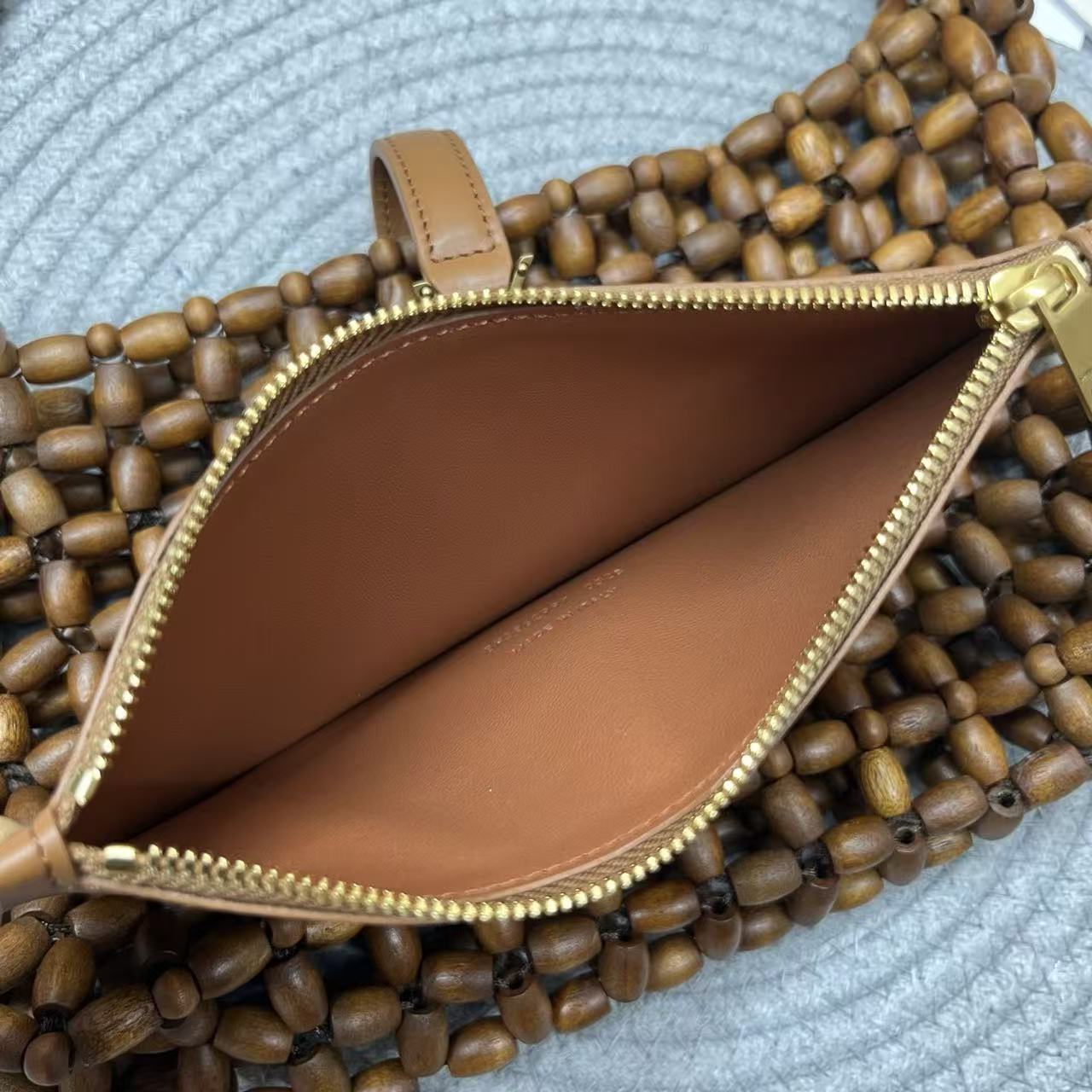 YSL 26S BEADED HOBO BAG IN WALNUT BROWN WOODEN BEADS
