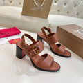 CHRISTIAN LOUBOUTIN 26S ANKLE STRAP BLOCK HEELS IN COGNAC BROWN CALFSKIN
