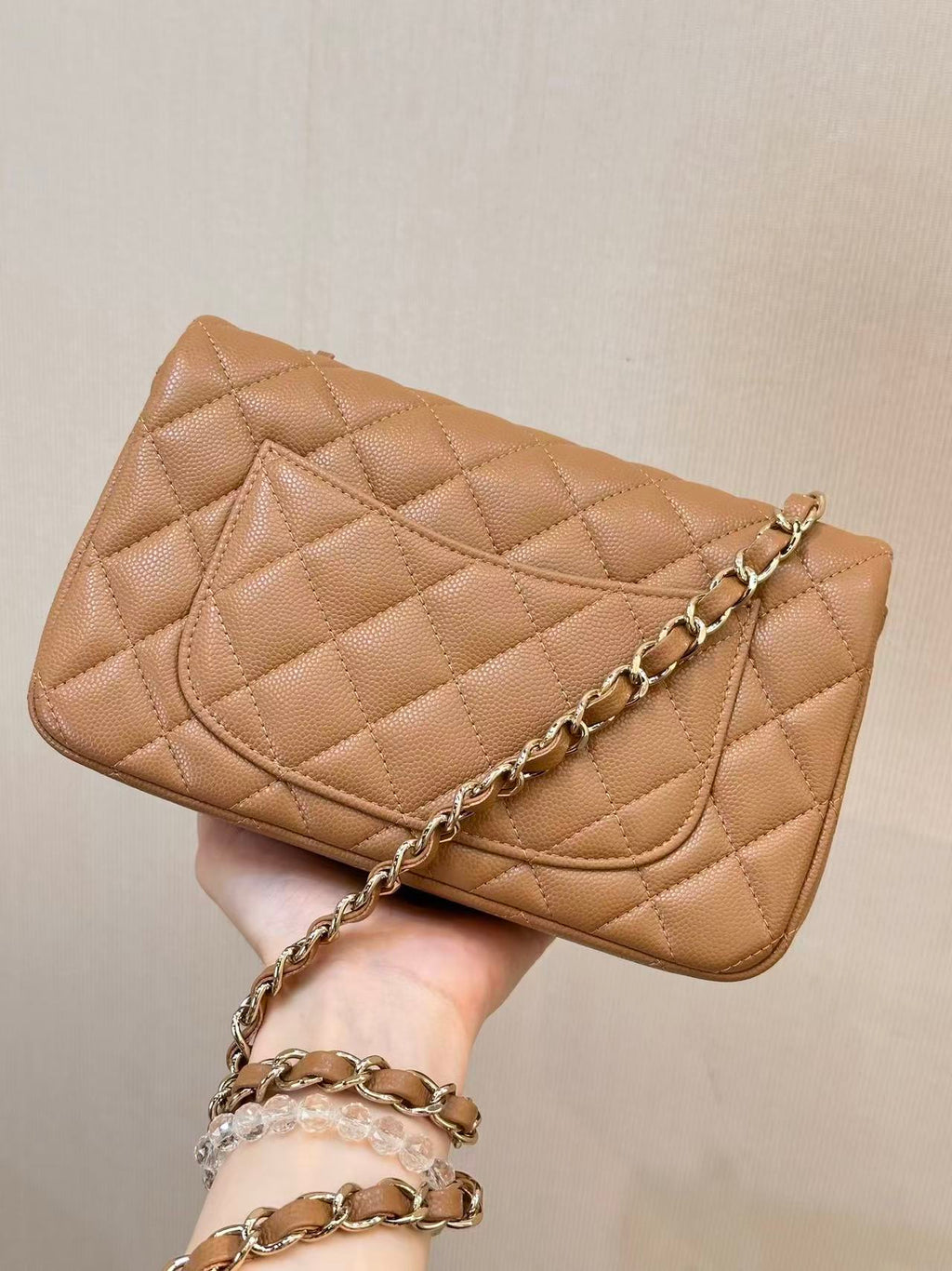 CHANEL 25S FLAP BAG 20 CM IN LIGHT BROWN CAVIAR GOLD HARDWARE 25626