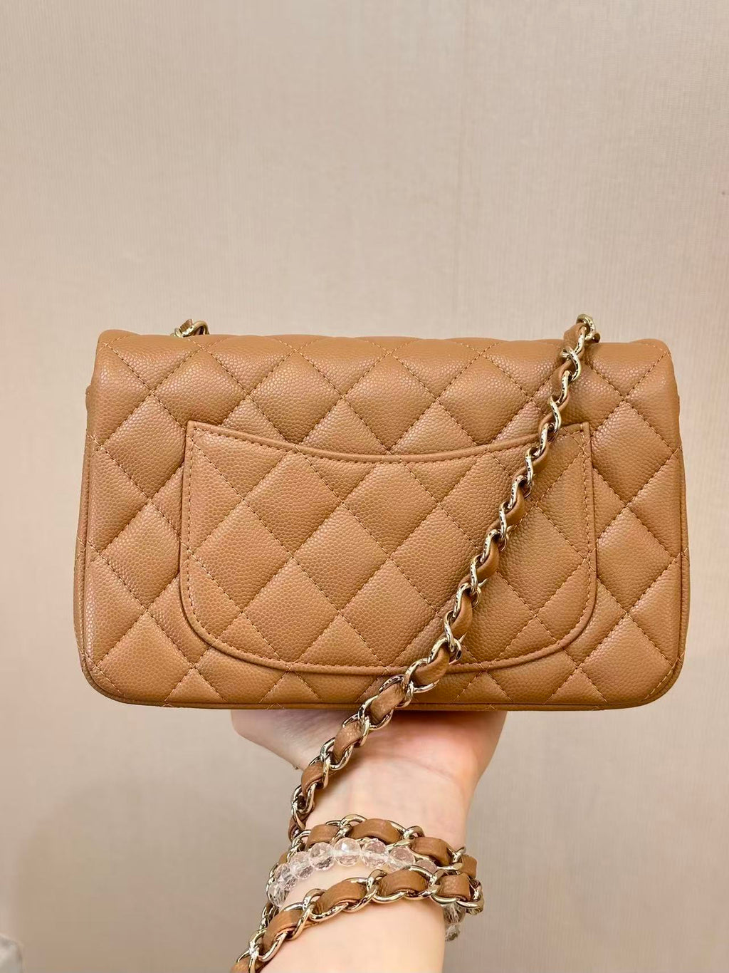 CHANEL 25S FLAP BAG 20 CM IN LIGHT BROWN CAVIAR GOLD HARDWARE 25626