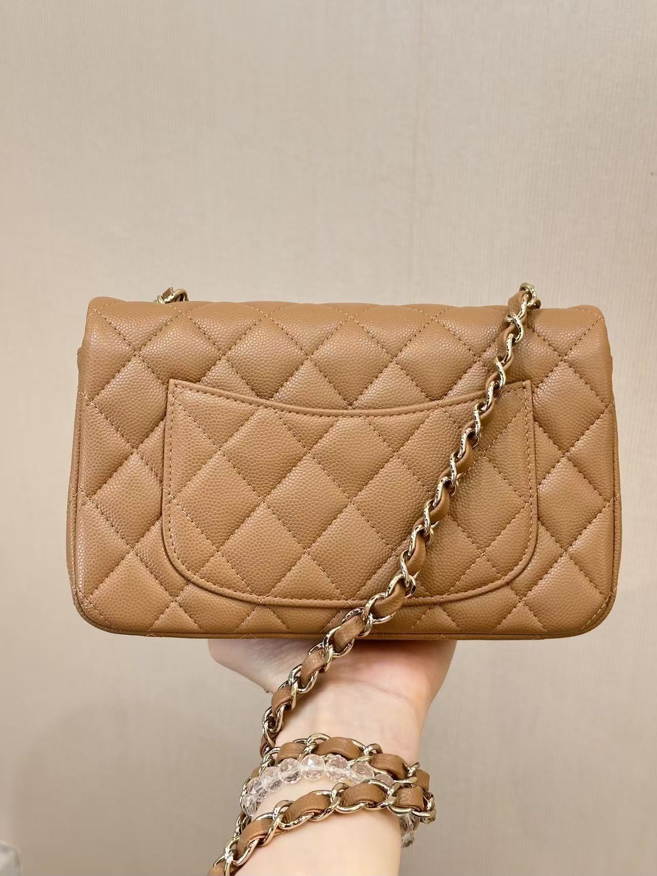 CHANEL 25S FLAP BAG 20 CM IN LIGHT BROWN CAVIAR GOLD HARDWARE 25626