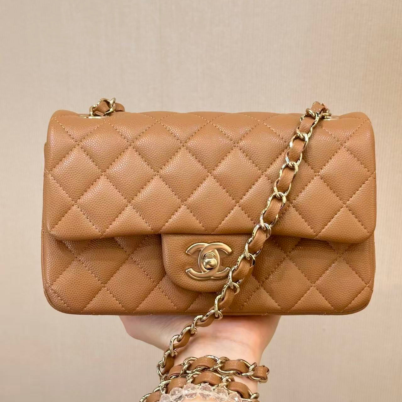 CHANEL 25S FLAP BAG 20 CM IN LIGHT BROWN CAVIAR GOLD HARDWARE 25626