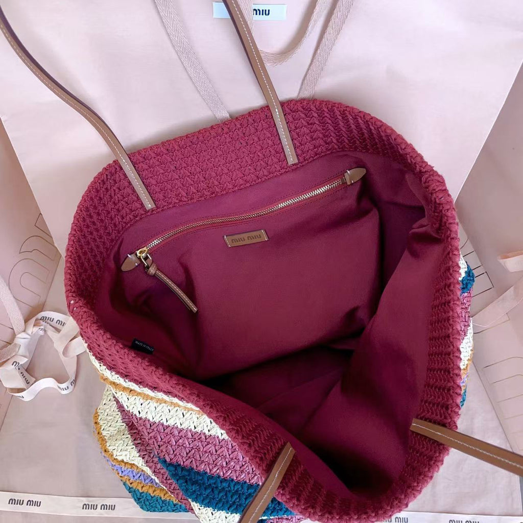 MIU 26S BEACH TOTE IN MULTICOLOR STRIPED WOVEN STRAW 24626
