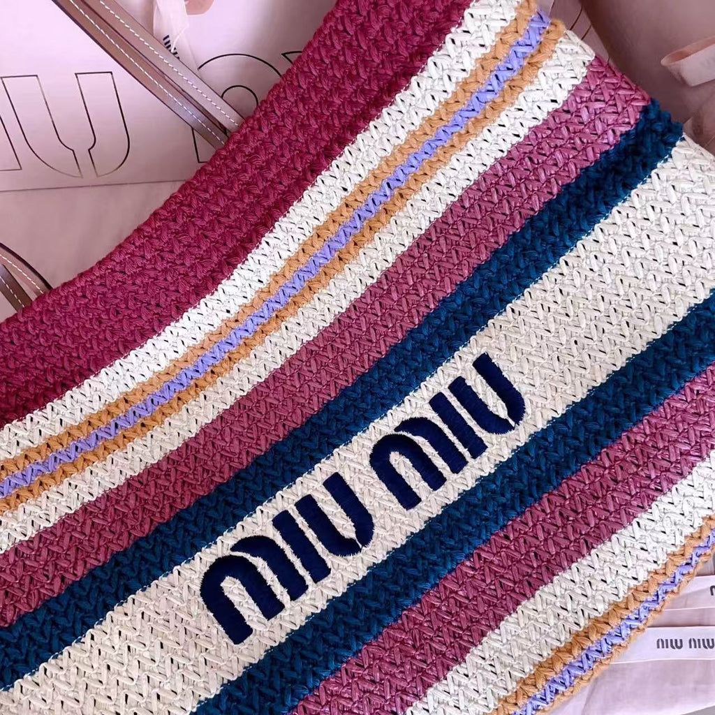 MIU 26S BEACH TOTE IN MULTICOLOR STRIPED WOVEN STRAW 24626
