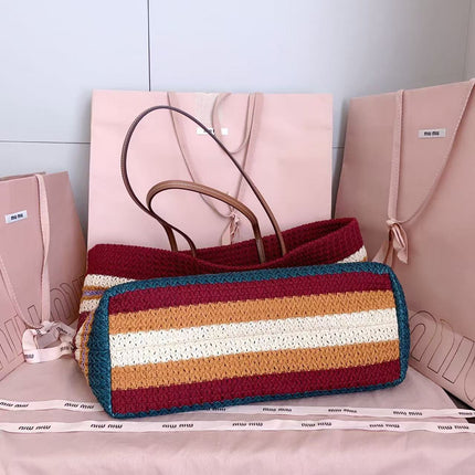MIU 26S BEACH TOTE IN MULTICOLOR STRIPED WOVEN STRAW 24626