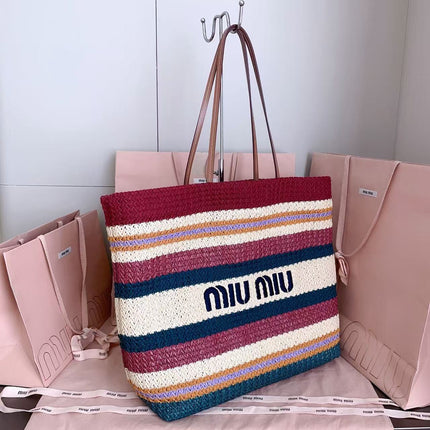 MIU 26S BEACH TOTE IN MULTICOLOR STRIPED WOVEN STRAW 24626