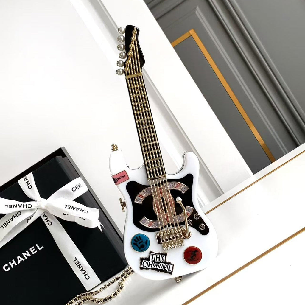 CHANEL WHITE GUITAR MINAUDIERE BAG