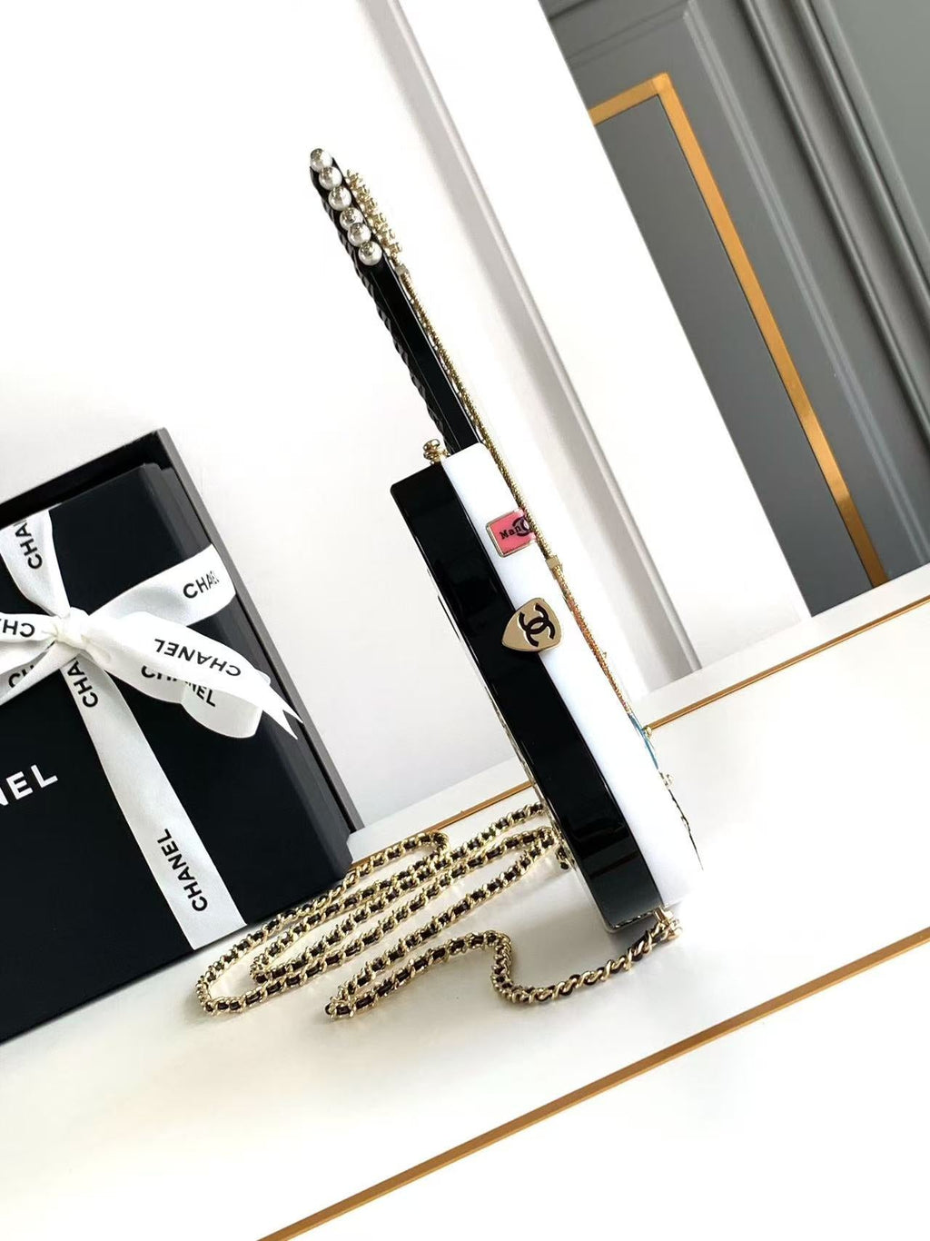 CHANEL WHITE GUITAR MINAUDIERE BAG