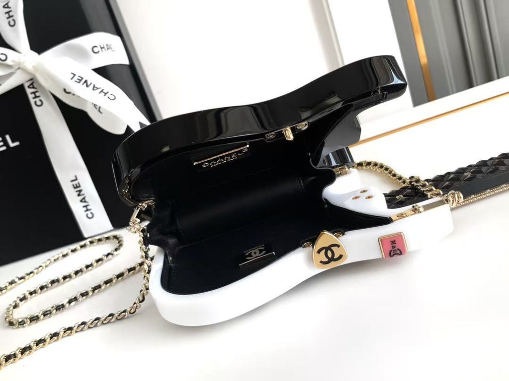 CHANEL WHITE GUITAR MINAUDIERE BAG
